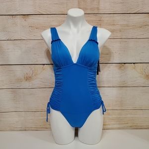 NWT SOLUNA Swim Blue One Piece Cinched Sides Swimsuit Small